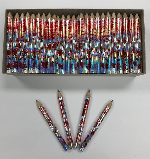 Decorated Pencils: Happy Valentines Day Red & Silver